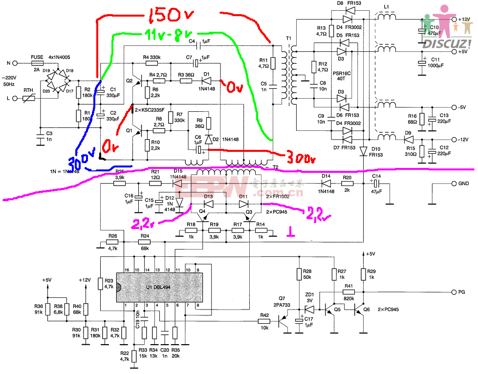 Схема компьютерного блока питания на tl494 и lm339